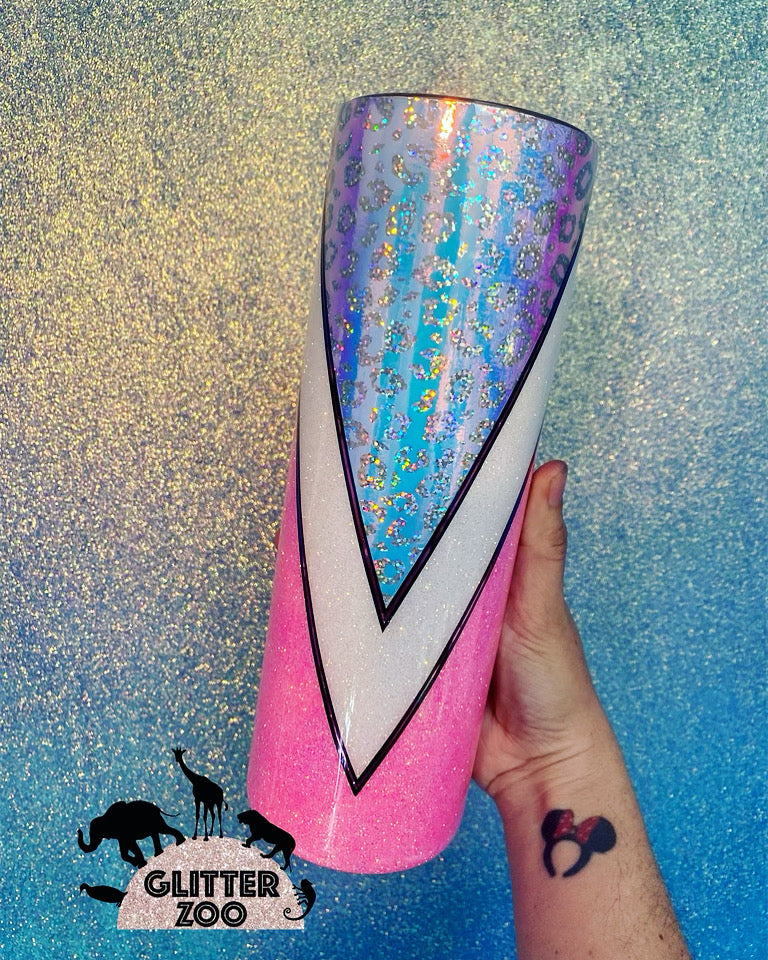 Pink & Holographic Leopard Tumbler