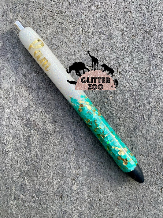 Custom Pearl & Gold Chunky Glitter Pen