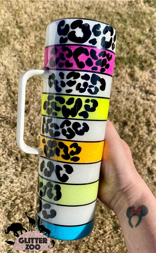 Neon Stripes & Leopard Tumbler